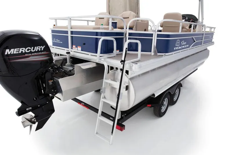 Slide: The Image of 2017 Sun Tracker Fishin' Barge 22 XP3 interior with steering console and seating. - 14