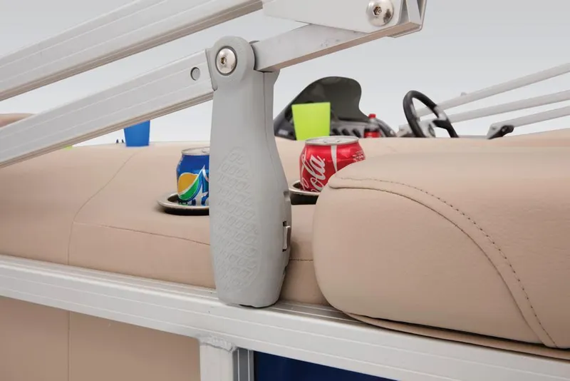 Slide: The Image of 2017 Sun Tracker Fishin' Barge 22 XP3 interior with two swivel seats and fishing station. - 16