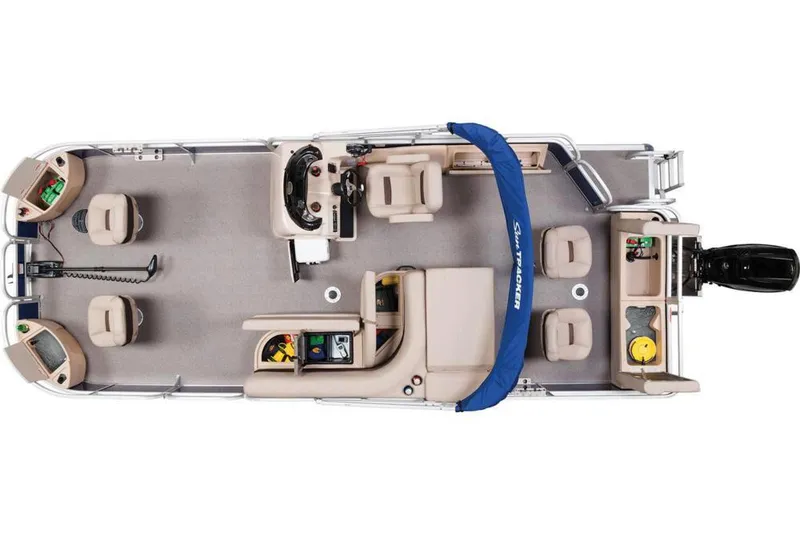 Slide: The Image of 2017 Sun Tracker Fishin' Barge 22 XP3 helm with beige captain's chair and control panel. - 4