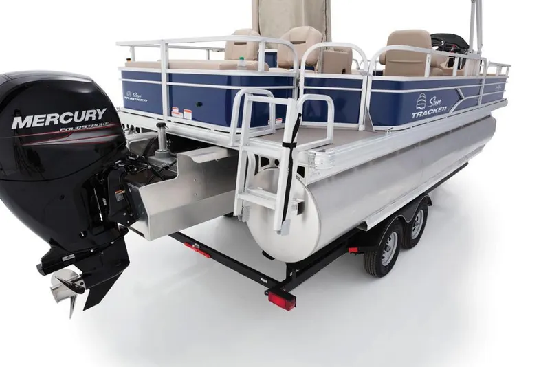 Slide: The Image of 2017 Sun Tracker Fishin' Barge 22 XP3 storage compartment, open and empty. - 9