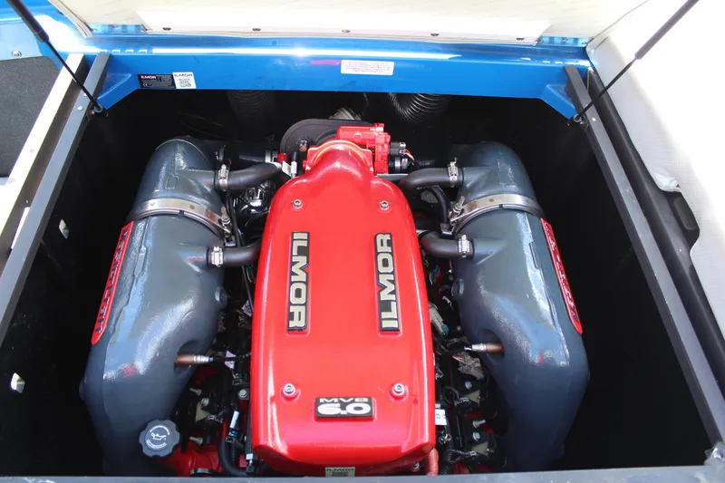 Slide: The Image of 2016 MasterCraft X30 engine compartment featuring Ilmor MV8 6.0 engine. - 12