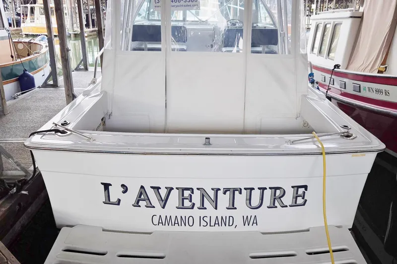 Slide: The Image of 1998 Mainship Pilot 30 boat named L'Aventure docked at Camano Island, WA. - 10