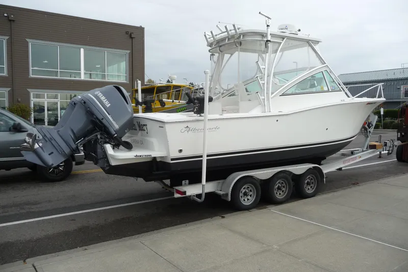 Slide: The Image of 2016 Albemarle 25 Express boat on trailer with Yamaha outboard motor. - 4
