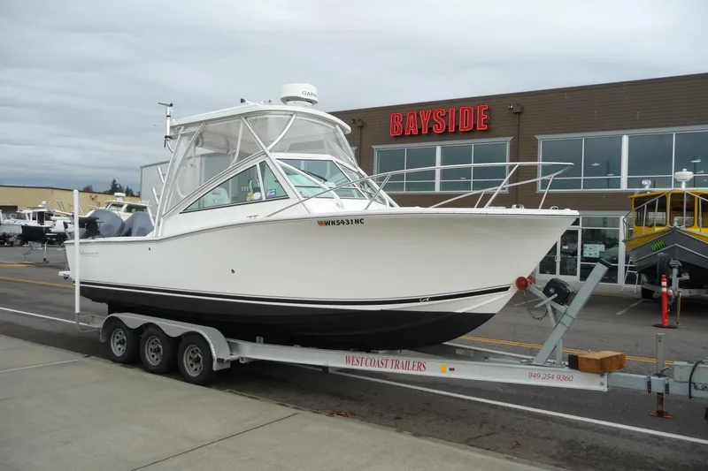 Slide: The Image of 2016 Albemarle 25 Express boat on trailer outside Bayside store. - 5
