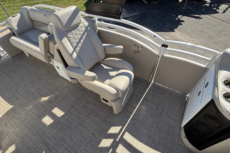 Slide: The Image of Luxurious seating on 2026 JC Neptoon 25TT Sport pontoon boat, featuring elegant design and comfort. - 21