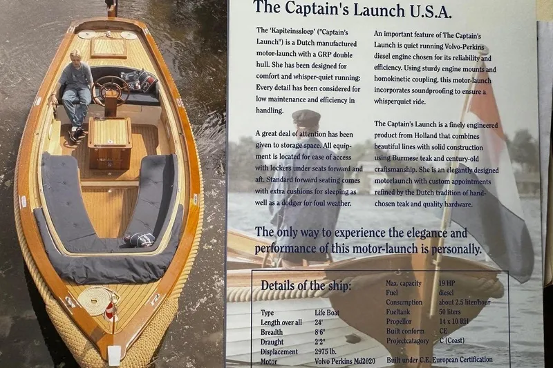 Slide: The Image of Top view of 2001 Wajer Captain's Launch 7m boat with detailed specifications. - 11