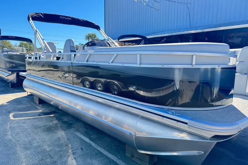 Slide: The Image of 2025 Avalon 2385 Rear Fish pontoon boat with sleek design and modern features. - 3