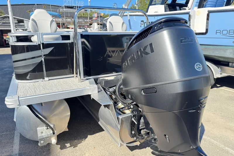 Slide: The Image of 2025 Avalon 2385 Rear Fish pontoon boat with Suzuki outboard motor. - 7