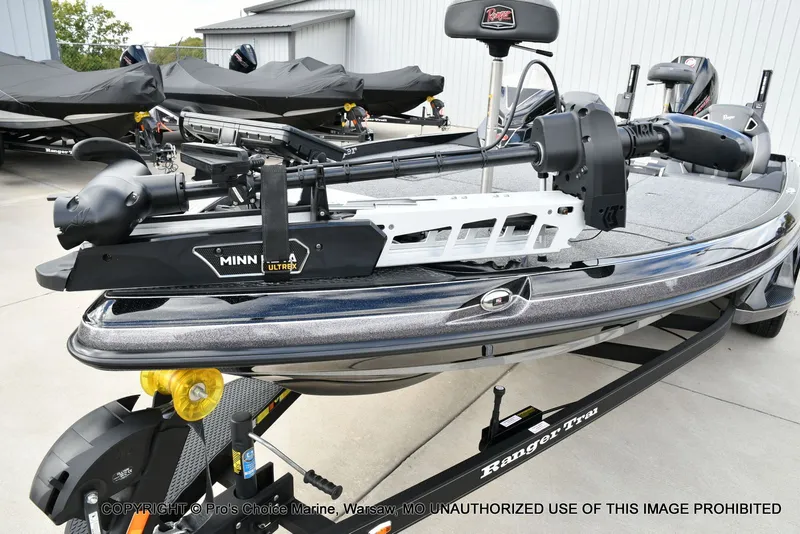 Slide: The Image of 2023 Ranger Z520R boat with Minn Kota Ultrex trolling motor on trailer. - 32