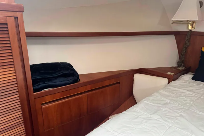 Slide: The Image of Bathroom interior of 1998 Krogen Express 49 yacht with sink and shower. - 50