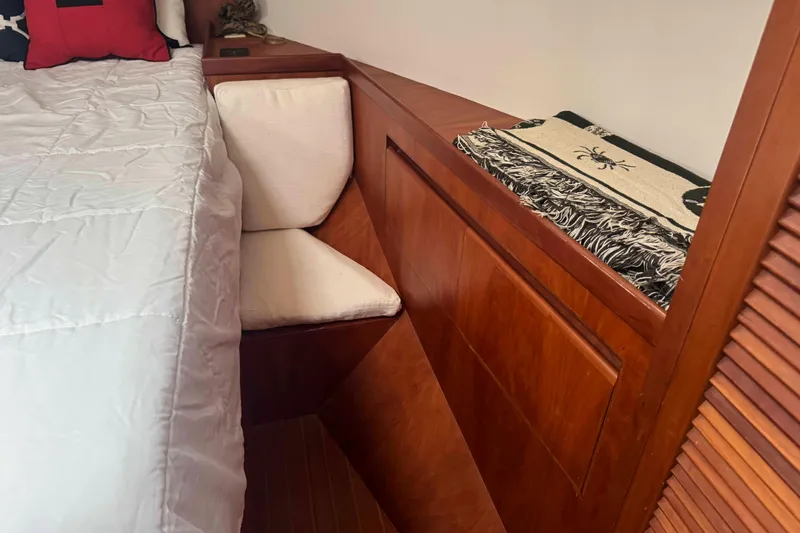 Slide: The Image of Bathroom interior of 1998 Krogen Express 49 yacht with sink and mirror. - 56
