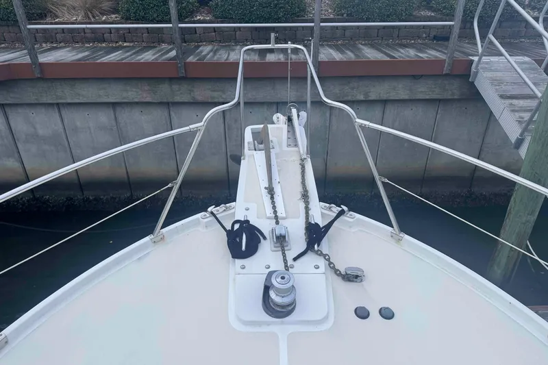 Slide: The Image of Underside view of 1998 Krogen Express 49 boat on blocks. - 89