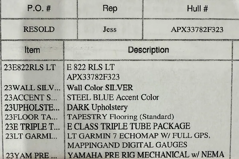 Slide: The Image of 2023 Qwest RLS 822 boat details with silver wall color and steel blue accents. - 2