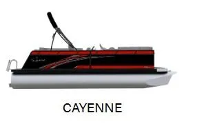 Slide: The Image of 2023 Qwest RLS 822 Cayenne pontoon boat, sleek black and red design. - 17