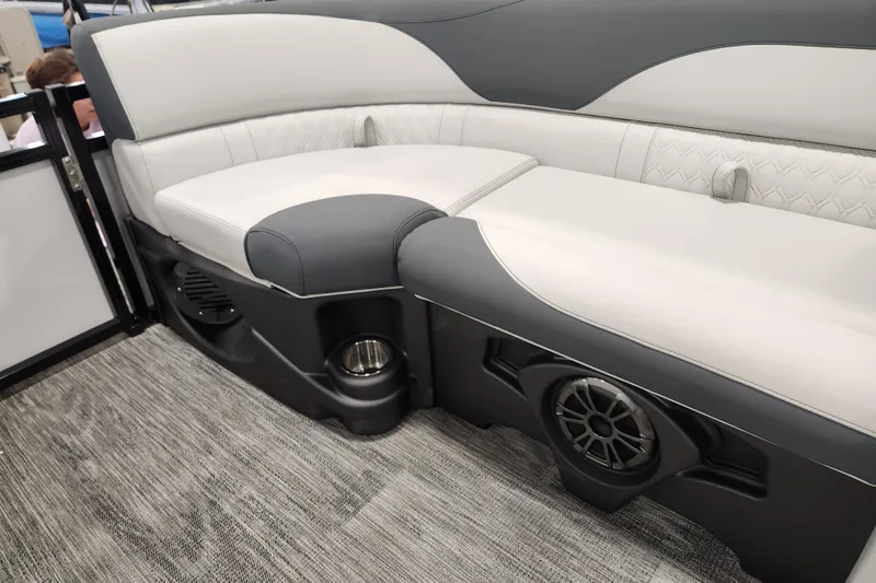 Slide: The Image of 2025 Avalon LSZ Quad Lounger interior with sleek seating and integrated speaker system. - 8