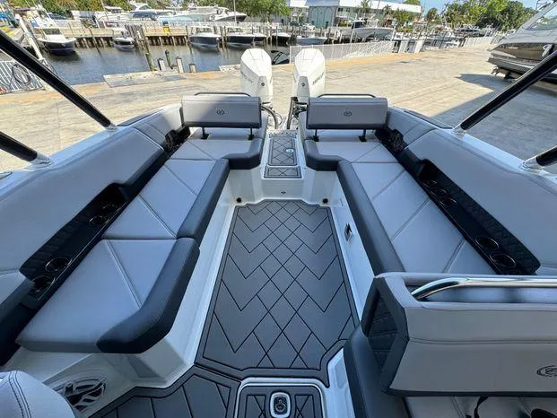 Slide: The Image of 2023 Cobalt R8 Outboard boat interior with sleek seating and modern design. - 38