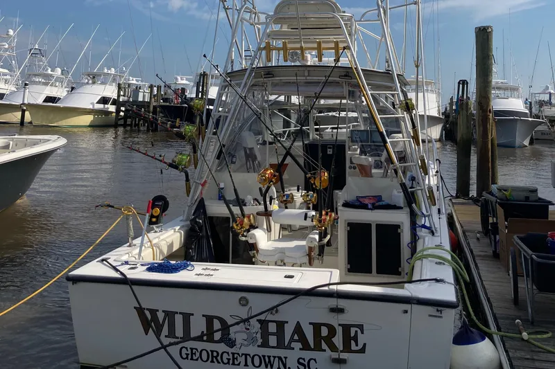 Slide: The Image of 1998 Albemarle 320 Express Fisherman boat docked in Georgetown, SC marina. - 10