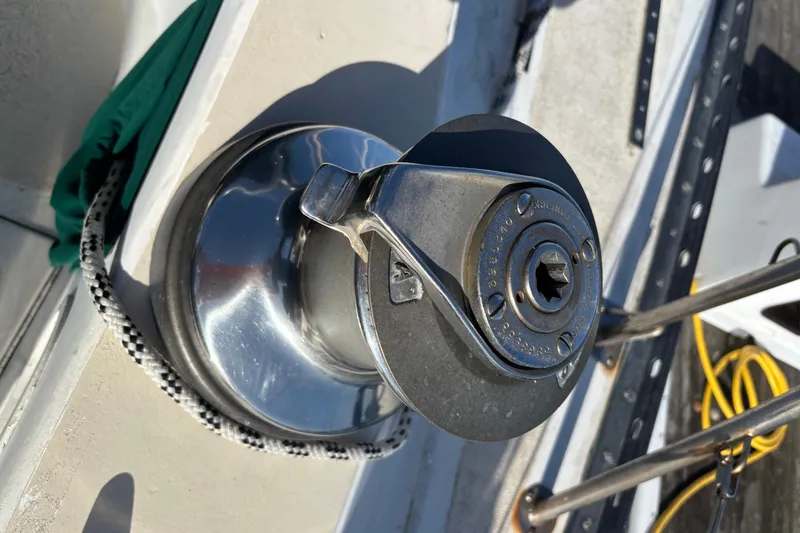 Slide: The Image of Close-up of a winch on a 1978 Islander 36 sailboat deck. - 22