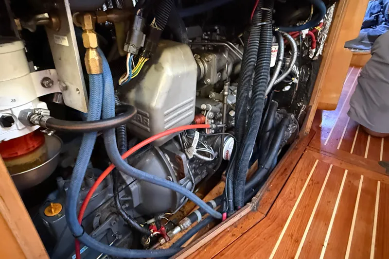 Slide: The Image of Engine room of a 2007 Chuck Burns Custom 49' Schooner with visible mechanical components. - 64