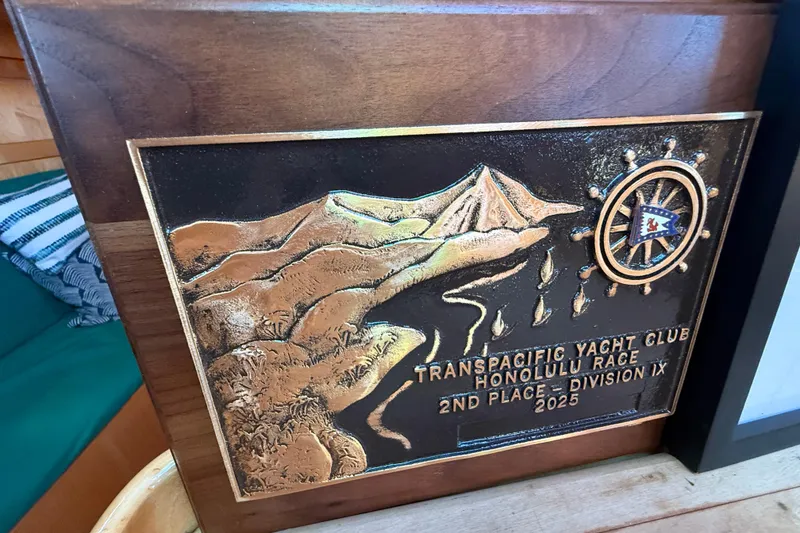 Slide: The Image of Transpacific Yacht Club plaque for 2nd place in Honolulu Race, Division IX, 2025. - 72