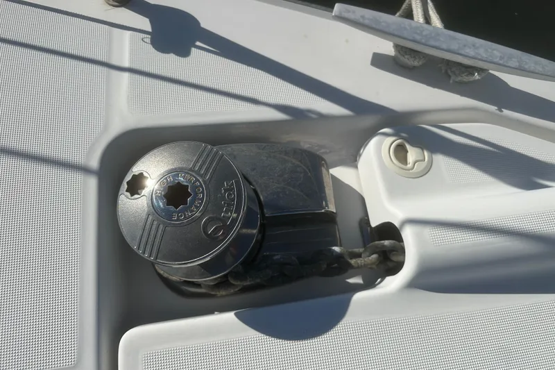 Slide: The Image of Anchor windlass on 2015 Beneteau Oceanis 37 sailboat deck. - 10
