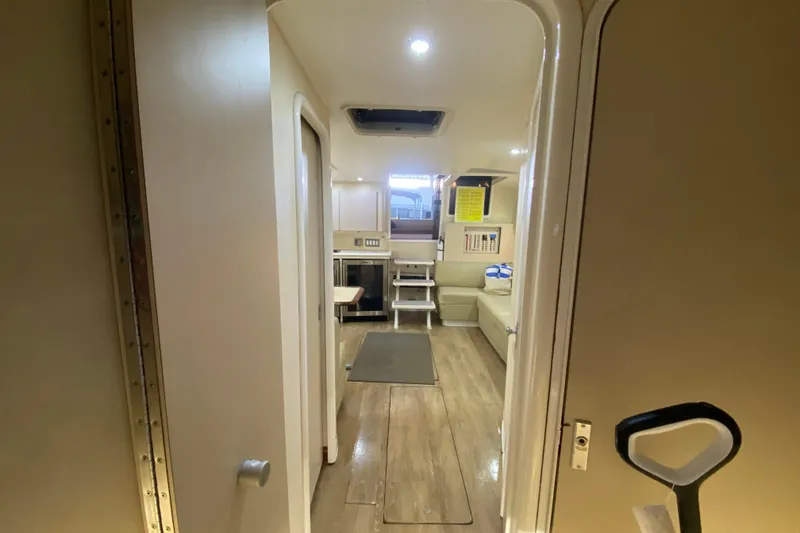 Slide: The Image of Interior view of 1993 Wellcraft 4300 Portofino yacht, featuring modern cabin design. - 42