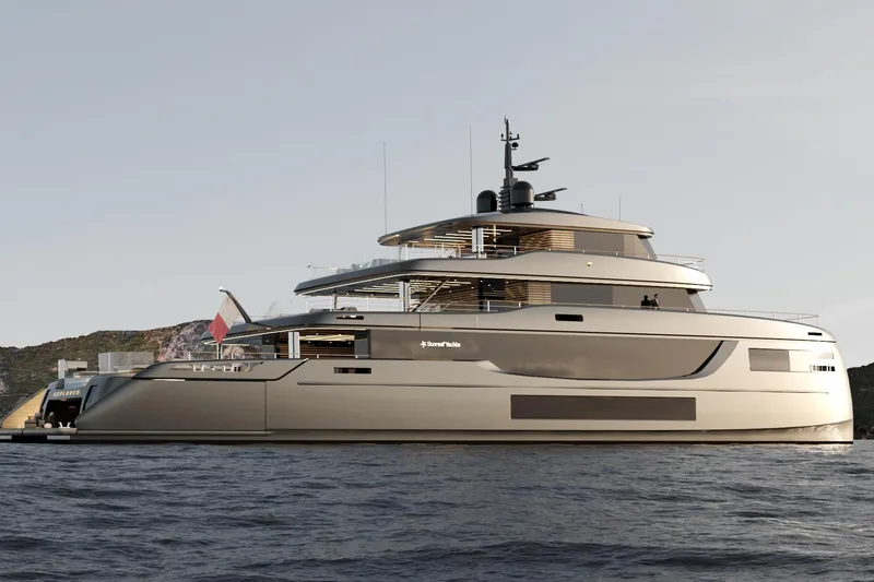 The Image of Luxurious 2026 Sunreef 50M Explorer yacht on serene waters, showcasing sleek modern design. - 0