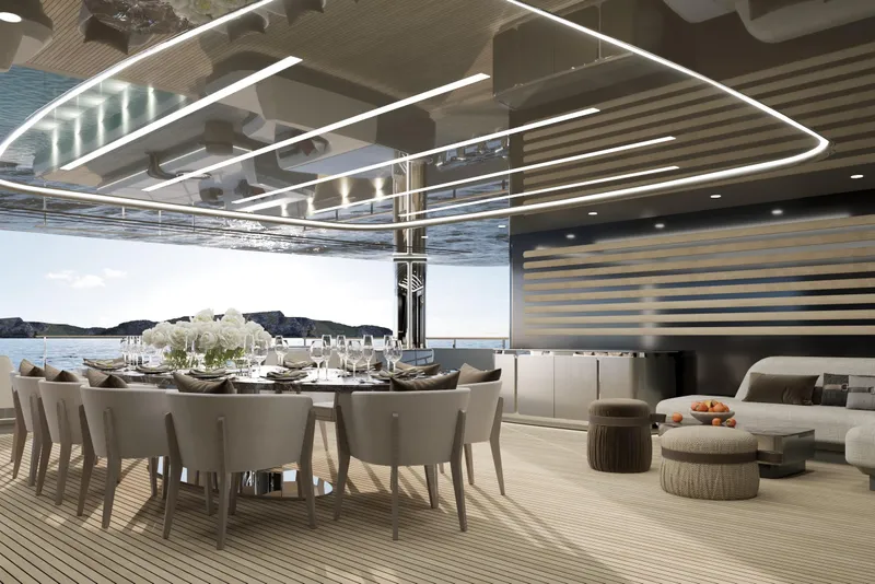Slide: The Image of Luxurious dining area on 2026 Sunreef 50M Explorer yacht with ocean view. - 4