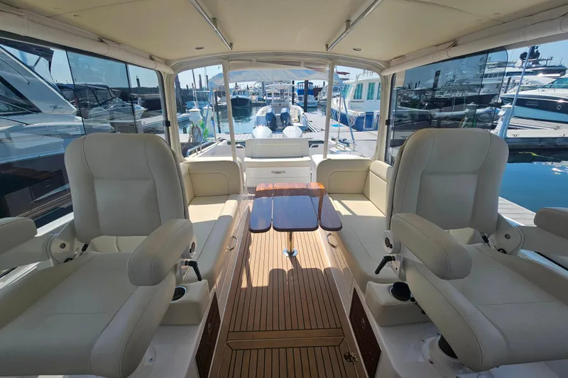 Slide: The Image of Luxurious interior of 2023 MJM 35 yacht with plush seating and wooden flooring. - 33