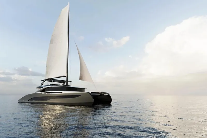 Slide: The Image of 2026 Sunreef 100 Infinity yacht sailing on calm ocean waters. - 4