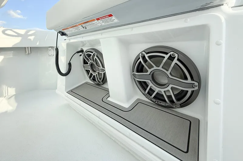 Slide: The Image of 2026 Yellowfin 34 Offshore boat featuring JL Audio speakers on deck. - 17