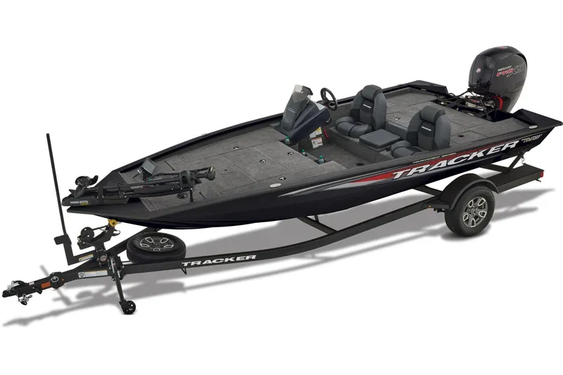 Slide: The Image of 2026 Tracker Pro Team 195 boat on trailer, parked outdoors. - 4