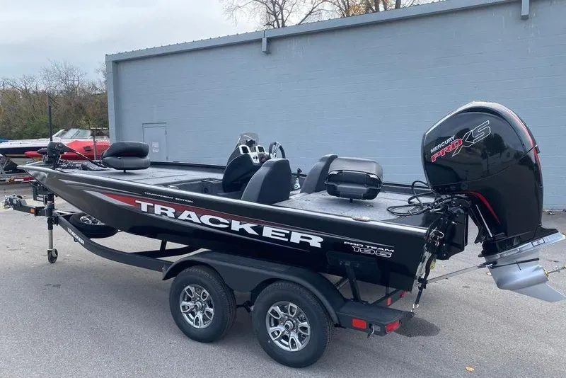 Slide: The Image of 2026 Tracker Pro Team 195 boat with Mercury Pro XS engine on trailer. - 64