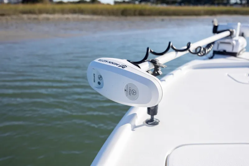 Slide: The Image of 2019 Sea Hunt BX 22 BR boat with Minn Kota trolling motor on calm water. - 11