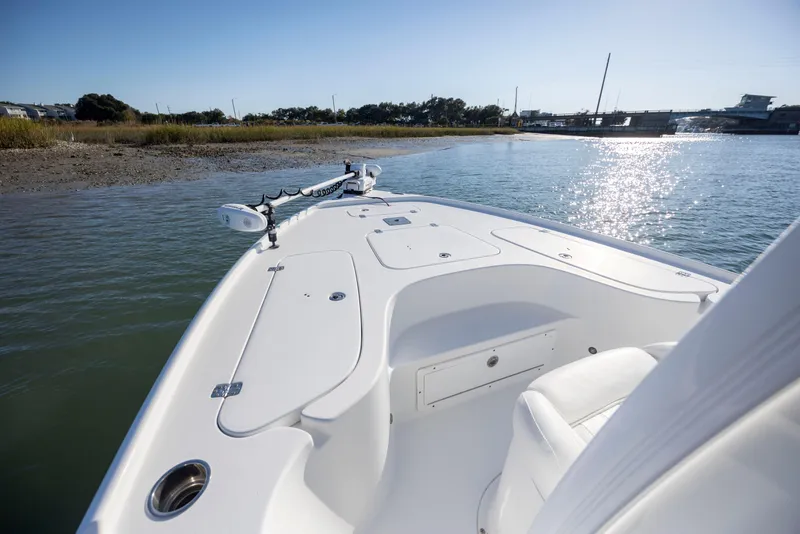 Slide: The Image of 2019 Sea Hunt BX 22 BR boat on calm water near shoreline. - 9