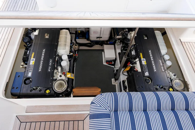 Slide: The Image of Engine room of 2019 Grand Banks 44 Eastbay SX with Volvo Penta IPS 600 engines. - 56