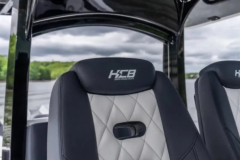 Slide: The Image of Luxury seating on 2024 HCB 42 Lujo boat, featuring elegant design and craftsmanship. - 20