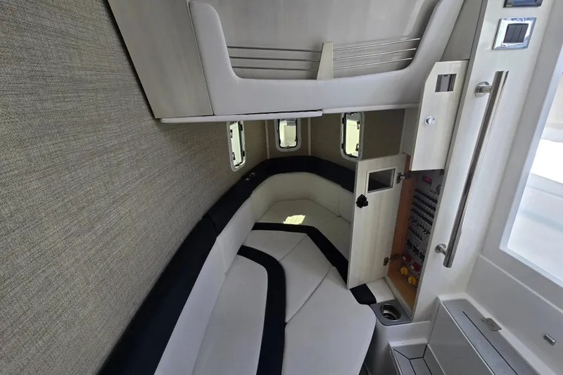 Slide: The Image of Luxurious interior of 2024 HCB 42 Lujo boat, featuring sleek seating and modern design. - 35