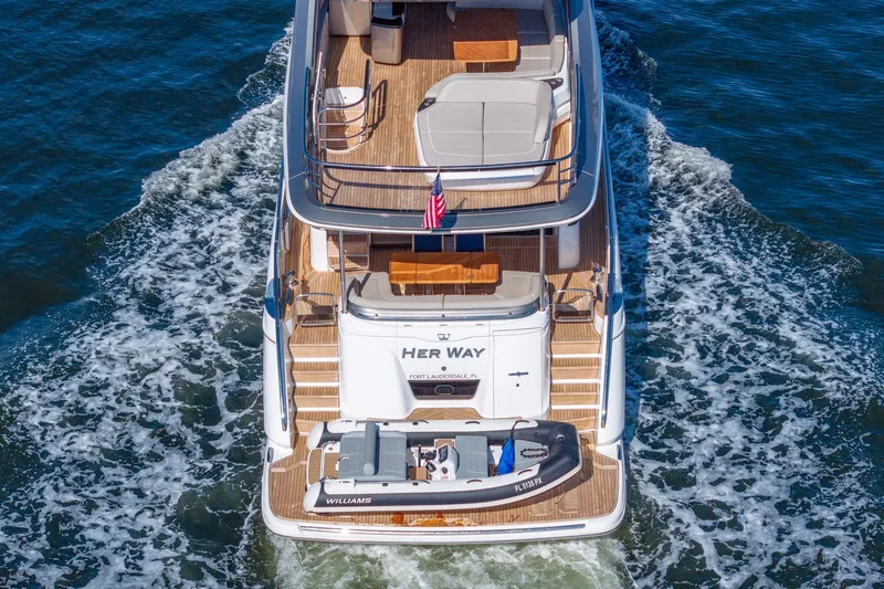 Slide: The Image of Luxury Princess Y72 yacht cruising, 2023 model, with tender boat on deck. - 14