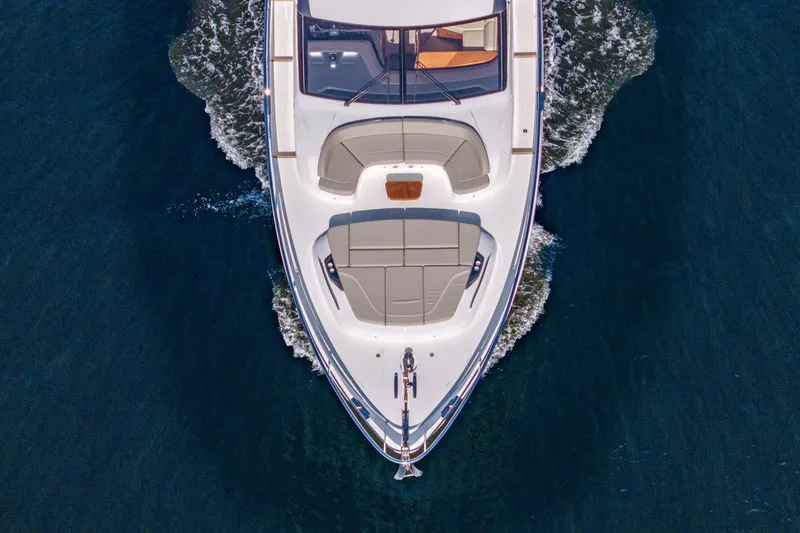 Slide: The Image of Aerial view of 2023 Princess Y72 yacht cruising on open water. - 22