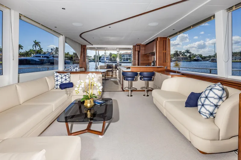 Slide: The Image of Luxurious interior of 2023 Princess Y72 yacht with elegant seating and scenic water views. - 4