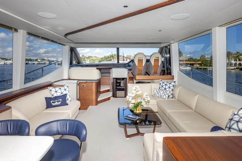 Slide: The Image of Luxurious interior of 2023 Princess Y72 yacht with elegant seating and scenic water views. - 41