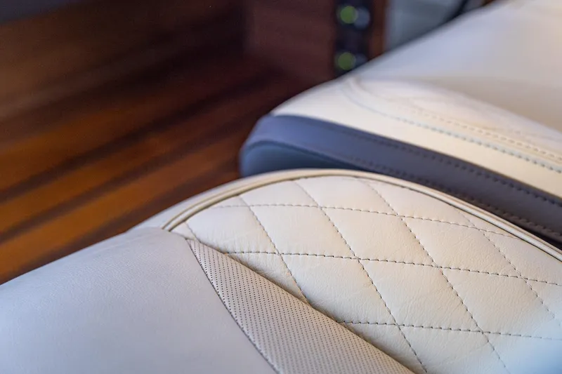 Slide: The Image of Luxurious leather seating detail in 2023 Princess Y72 yacht interior. - 47