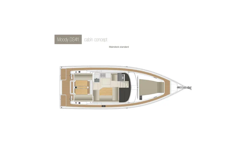 Slide: The Image of 2024 Moody 41ds cabin concept, top view layout of yacht interior design. - 36