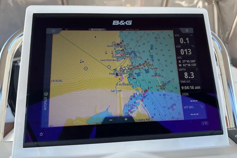 Slide: The Image of Navigation display on a 2013 Beneteau Oceanis 37 sailboat, showing a detailed marine map. - 20