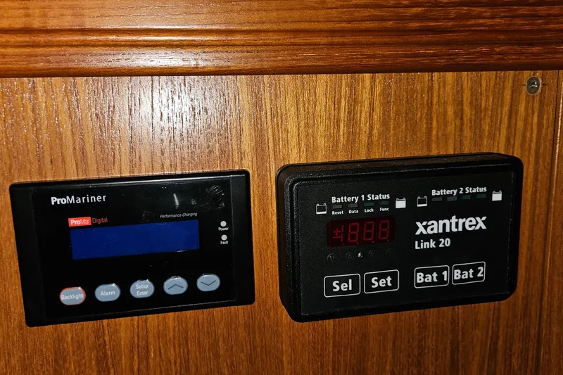 Slide: The Image of ProMariner and Xantrex Link 20 battery monitors on 2004 Hunter 386 yacht. - 16