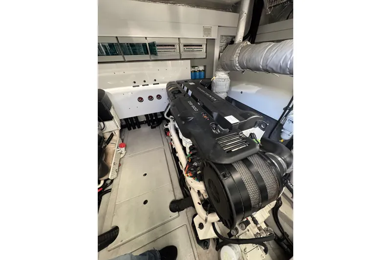 Slide: The Image of Engine room of 2022 Sunseeker Manhattan 55 yacht, showcasing advanced machinery. - 24