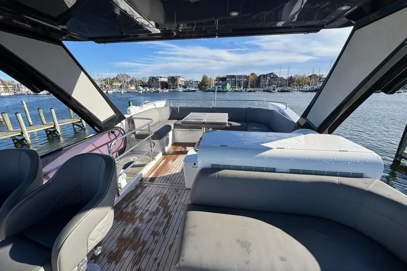 Slide: The Image of Luxurious 2022 Sunseeker Manhattan 55 yacht interior with waterfront view. - 8
