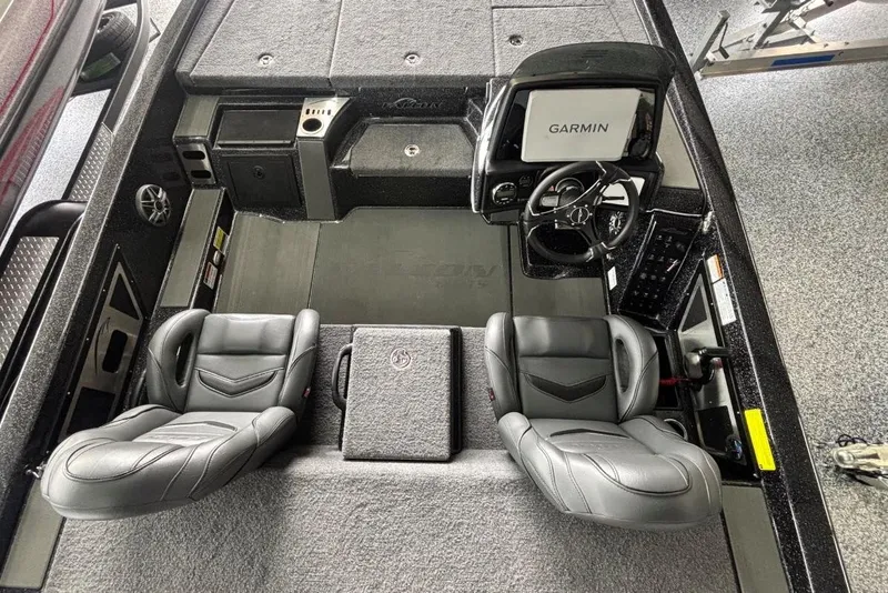 Slide: The Image of 2025 Falcon Boats 21 Predator interior with Garmin system and dual seats. - 20
