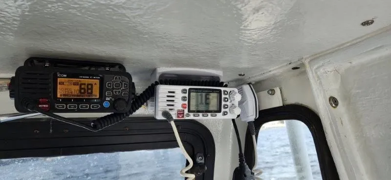 Slide: The Image of Marine radios inside a 1990 South Shore 30 Downeast boat cabin. - 16